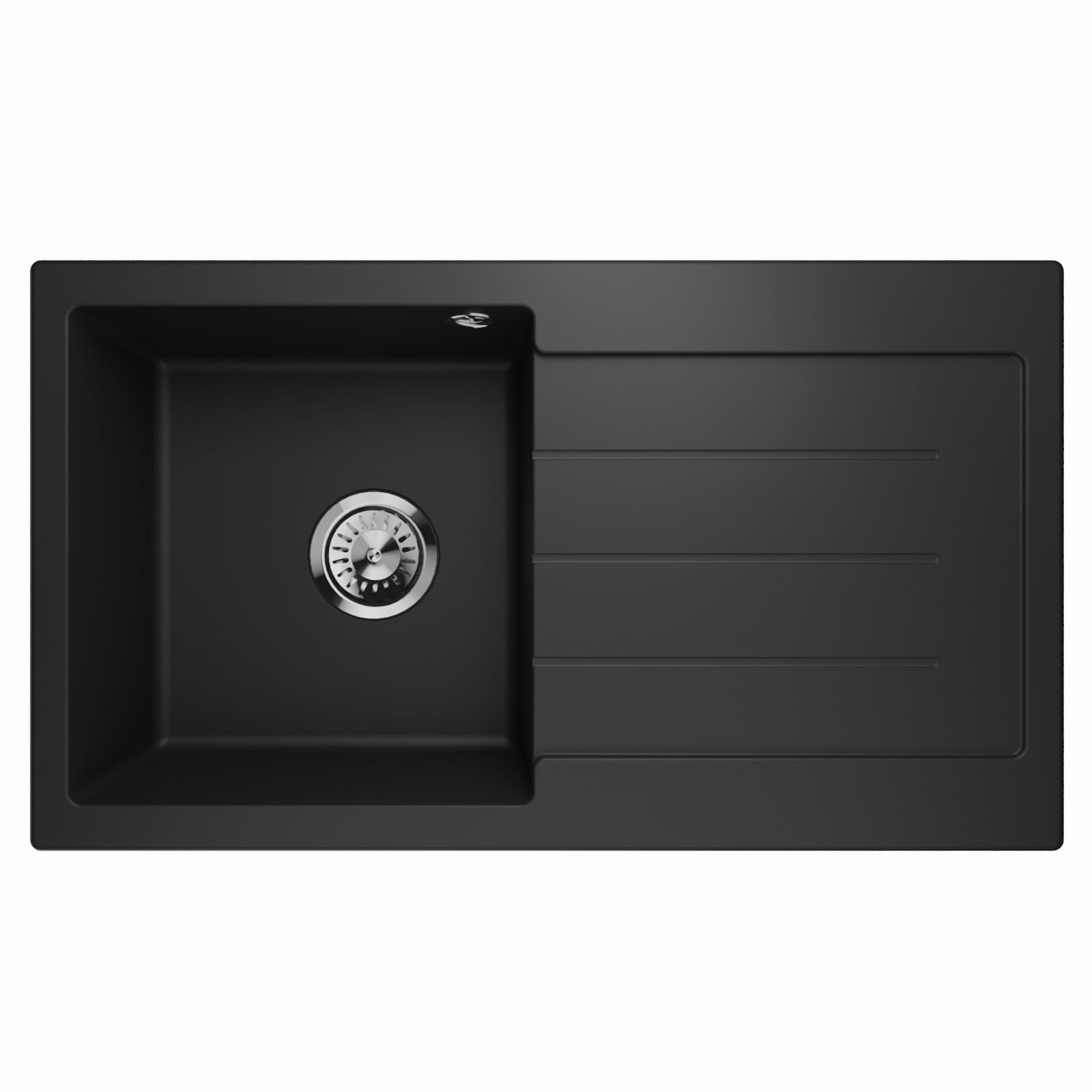 Lavello Master 1.0 Kitchen Sink, Granite Sink, Single Basin, Inset Sink, Siphon, Black, Right