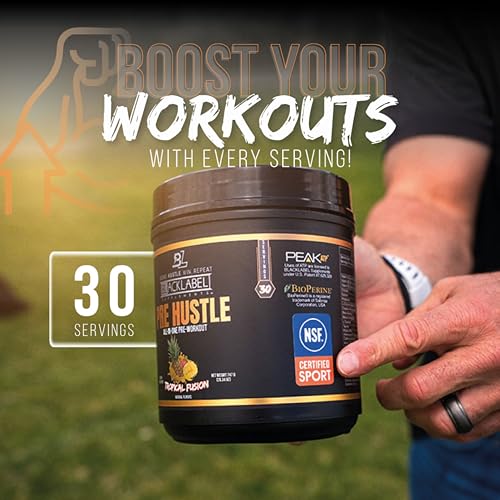 Image of Blacklabel PRE Hustle V3 NSF Certified for Sport Pre-Workout Powder | Tropical Fusion, Energy, Strength & Endurance Support With Creatine & Caffeine, 30 Servings