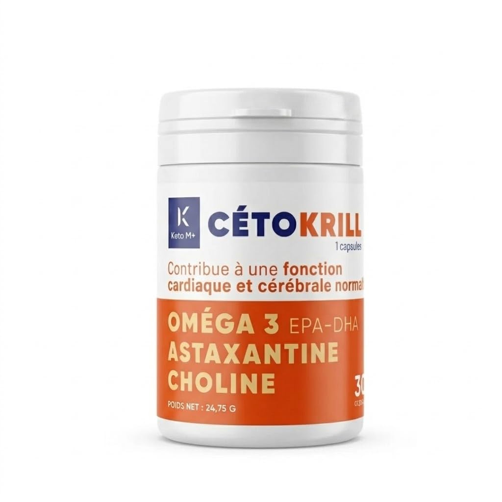 CETOKRILL® Huile de Krill 590 mg – Oméga-3 EPA DHA, Phospholipides, Choline & Astaxanthine – Cerveau, Cœur & Vision – 30 Capsules – Made in France