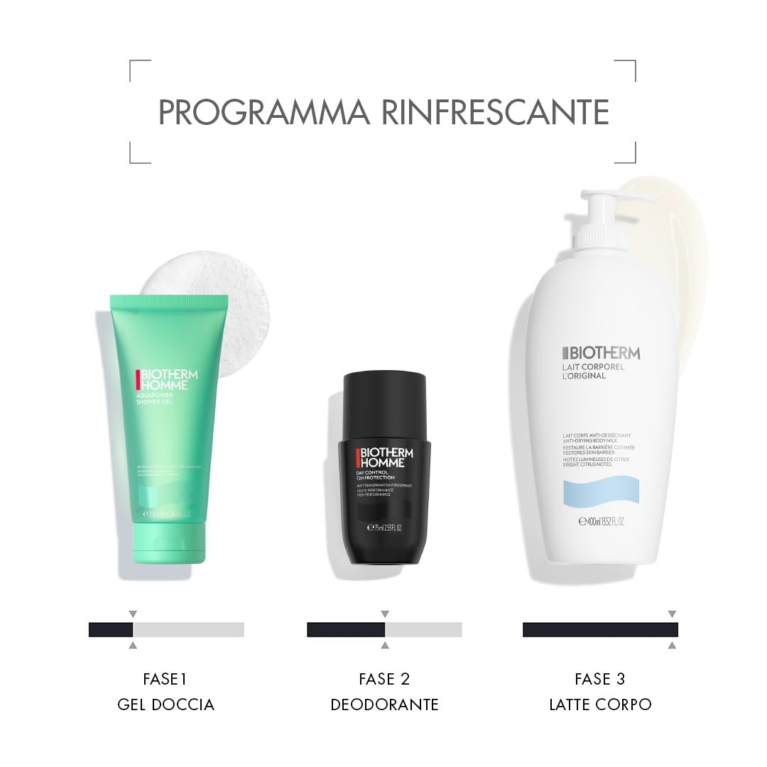 BIOTHERM HOMME Day Control Roll-on 72h, Deodorante Uomo Roll-On 72H, Per Tutti i Tipi di Pelle, Antitraspirante, Day Control, 75 ml