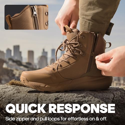 Image of NORTIV 8 Men's Military Tactical Boot Lightweight Comfortable Boots for Work All Day Side Zipper Motorcycle Combat Hiking Boots Metrostrike(8-9 Inches)