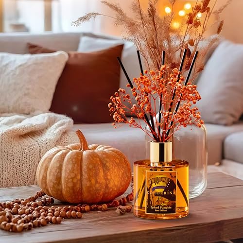 Image of COCORRINA Reed Diffuser - Spiced Pumpkin 6.7 fl oz Scented Diffuser with 8 Sticks Home Fragrance Bathroom Shelf Decor (Halloween Collection)
