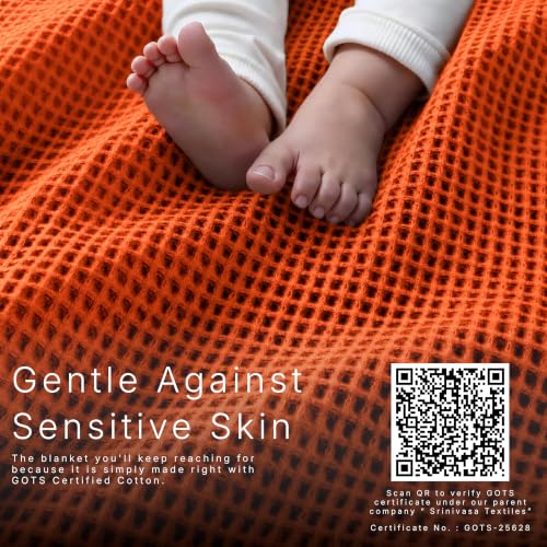 Image of GOTS Certified 55 inchX60 inch Throw 100% Organic Cotton Waffle Blanket-Terracotta | Premium Waffle Blankets & Throws for Bed, Throw Blanket for Couch, Modern & Cozy Blanket, All Season, Comfy and Soft Blankets