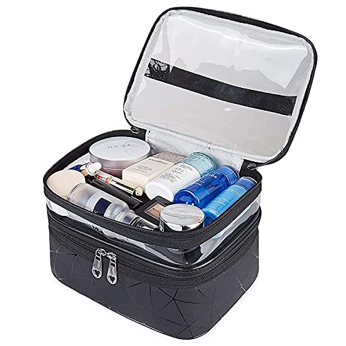 Image of Travel Cosmetic Makeup Case Wash Organizer Storage & Toiletry Bag Pouch for Women Inner Ware Organizer (2 Layer Heavy Black)