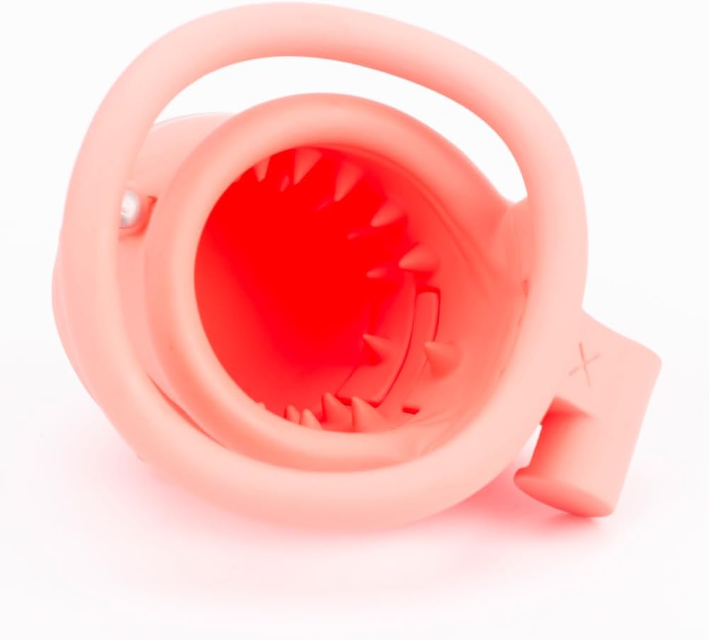 Pink Male BDSM Nylon Chastity Device Cock Cage Upgraded 3D Cage with 4 Arc Rings Set with Spikes Feel The Pain, CBT Chastity Cage Men Abstinence Penis Bondage SM Extreme Fetish Sex Toy