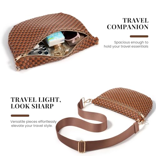 Image of Woven Crossbody Bags For Women, Checkered PU Waist Pack Travel Sling Bag