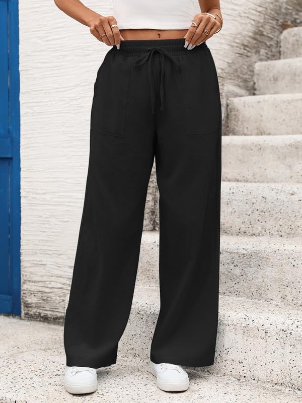Pantalones Palazzo Lino Mujer Verano Ligeros Cintura Elástica Elegante
