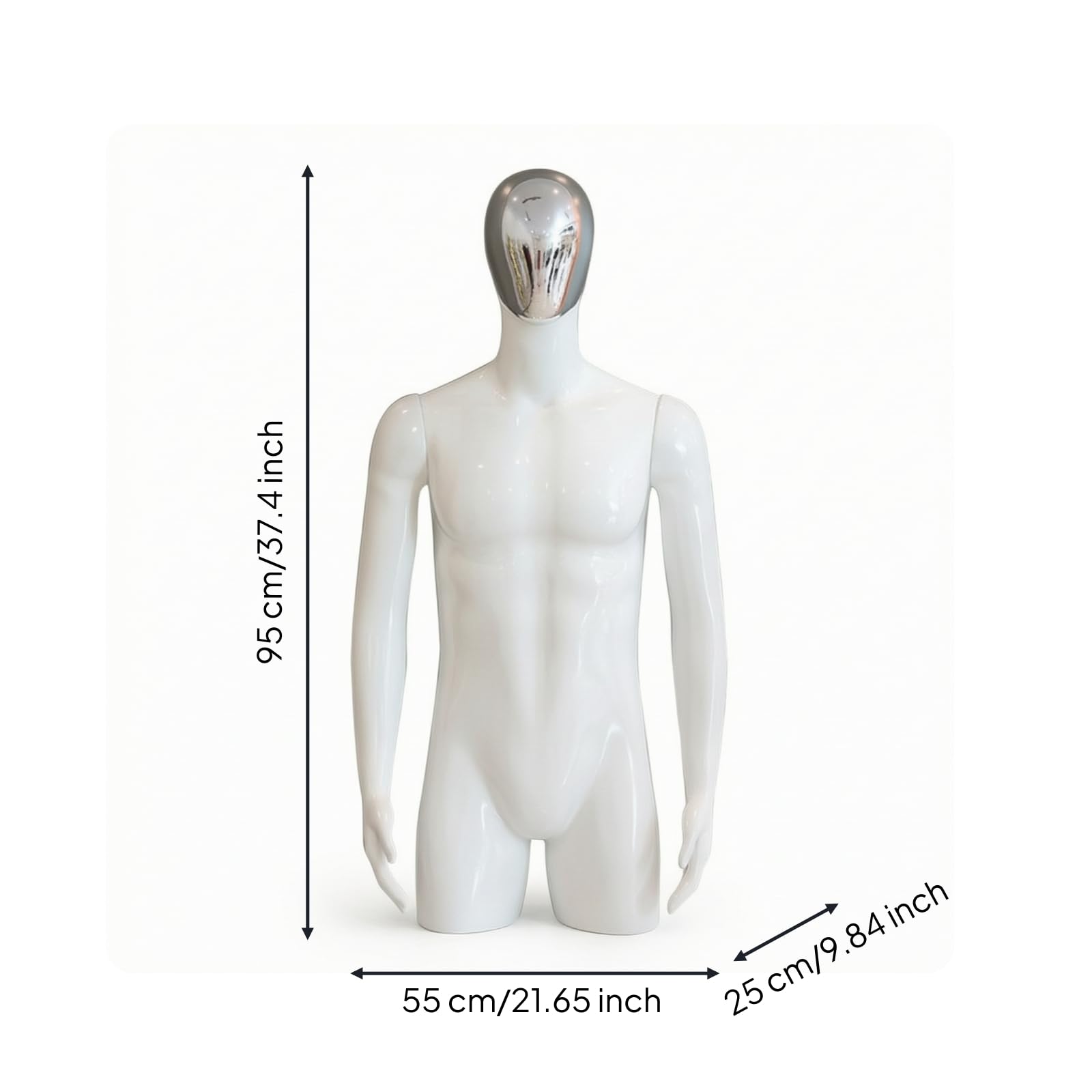 MERIGLARE Mannequin Display Stand Herren Schaufensterpuppe Torso Büste Figur mit Kopf Und Armen aus Polyethylen für Realistische Präsentation für Laden Atelier , Silbernes Gesicht - Weißer Körper