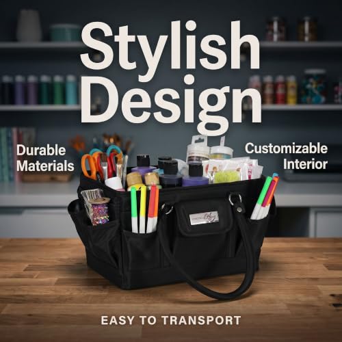 Image of Everything Mary Deluxe Store & Tote Organizer - Black Craft Caddy with Handle - Collapsible Bag for Sewing, Scrapbooking, Art Supplies & DIY Project Organization