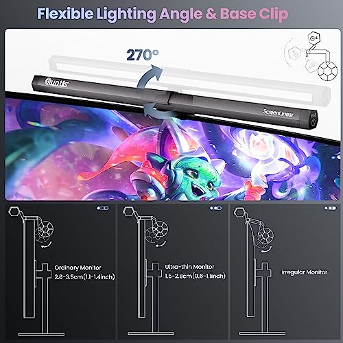 Quntis Computermonitorlamp anti-blauw licht, bureaulampen Instelbare helderheid en kleurtemperatuur met 15 RGB omgevingsverlichting, Led USB-lampen aanraakbediening, USB schermlamp anti-straling - Afbeelding 4