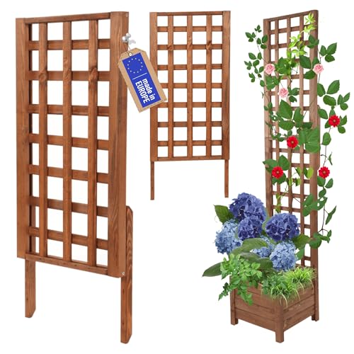 MODO24 Rankgitter aus Holz für Pflanzkübel, Modul zur Blumenkasten, Rankhilfe, Pflanzengitter Scherenspalier für Kletterpflanzen, FSC®-zertifiziertes Kiefernholz, 94x40 cm, Farbe: Braun