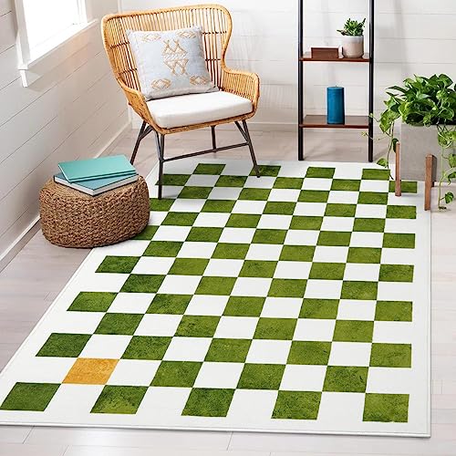 Wonnitar Karierter waschbarer Teppich, 7,6 x 12,7 cm, grün, klein, weich, Schlafzimmer, rutschfest,...
