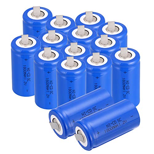 anmas power Baterías recargables Sub C NiCd Baterías SC 1.2V 1800mAh Ni-Cd Juego de baterías recargables con grifos (azul - 15 unidades) Cover