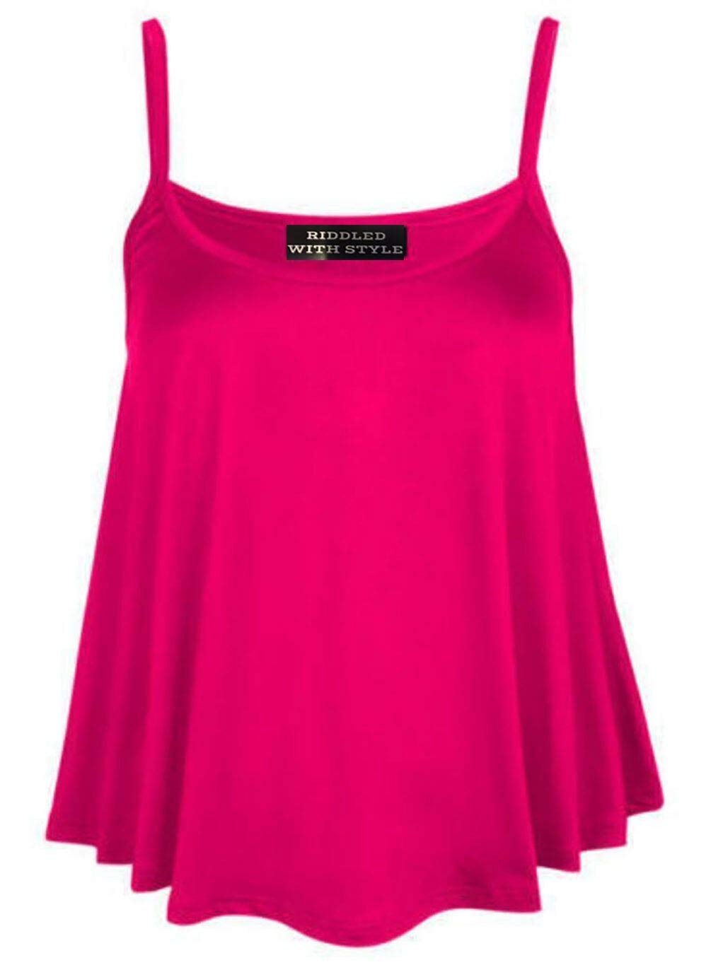 Wickedfashions123 Women's Cerise ’S Plus Size Plain Sleeveless Cami Swing Vest Top Flared Strappy Cami Vest Top Casual Wear Fancy Party Wear Camisole Shirt Top Uk Size 8-28