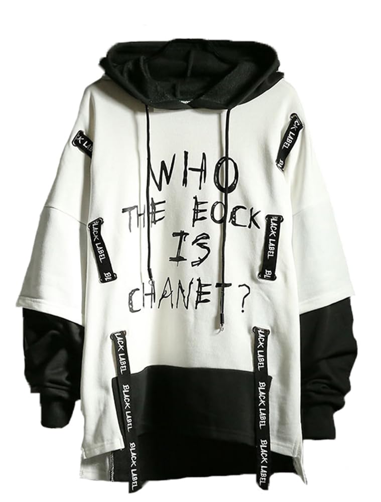 Hello MrLin Men's Hip Hop Hoodie Japanese Techwear Patchwork Streetwear Contrast Color Jumper