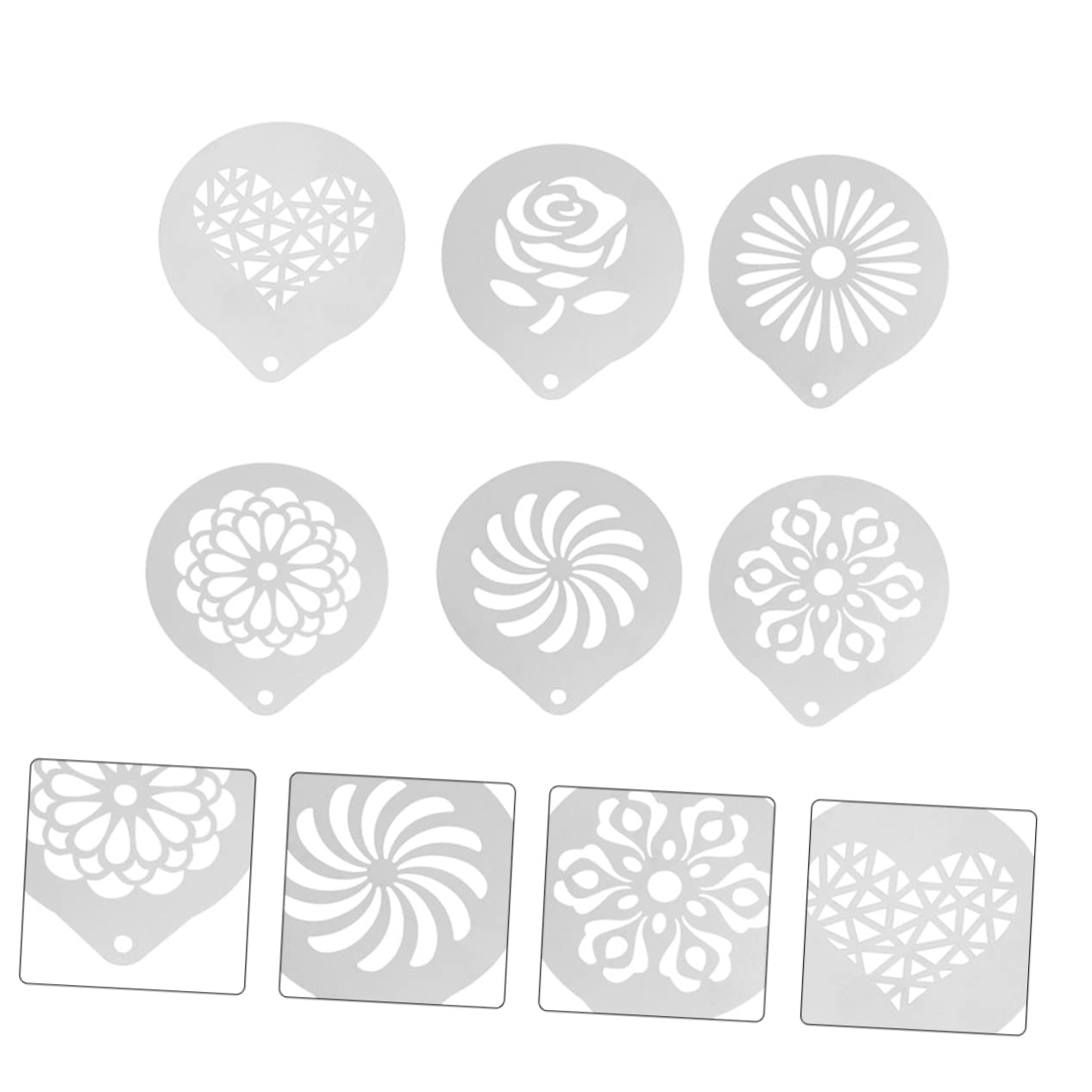 Cabilock 6Pcs Stainless Stencils for Latte Art and Cake Decorating Reusable Templates for Hot Cookies and More Coffee Decorating Tools