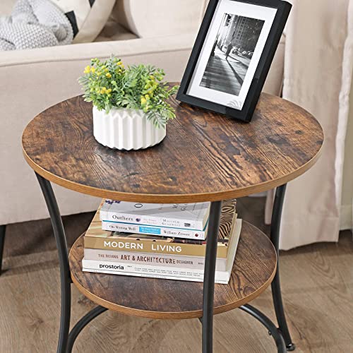 Vasagle Side Table, Round End Table With 2 Shelves For Living Room, Bedroom, Small Table With Steel Frame For Smaller Spaces, Outdoor, Rustic Brown And Black #TOP5