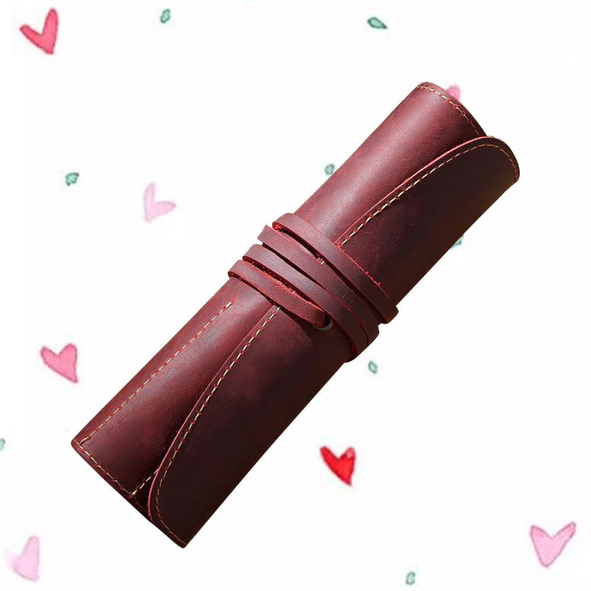 TEHAUX 3piezas Funda De Cuero Vintage para Lápices y Bolígrafos Estuche De Piel De Vacuno para Organizar Instrumentos De Escritura Diseño Retro Rojo Burdeos para Uso Diario Oficina o