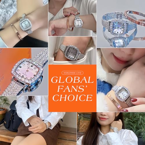 Image of ROCOSJEWE Luxury Silver Diamond Ladies Watch for Women, Square Quartz Wrist Watch with Natural Mother-of-Pearl Dial, Elegant Small Dial, Premium Branded Women's Watch, Gift for Women R0264