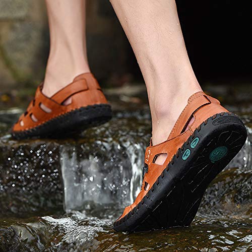 Image of Mens Casual Closed Toe Leather Sandals Outdoor Fisherman Adjustable Sport Summer Shoes