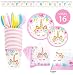 BleuZoo Unicorn Party Supplies - Girls Birthday Decorations Set Decor Theme Magical Rainbow Princess Tableware Pack - Includes: Big and Small Plates, Tablecloth, Banner, Napkins, Cups, Forks, Knives, Spoons (Serves 16)