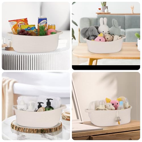 Image of Baby Gifts Basket Empty with Gifts Bag and Ribbon13 inchx10 inchx5 inch Cute Baskets to Fill Easter Basket Small Woven Cotton Rope Basket Baby Toy Baske(white, large)