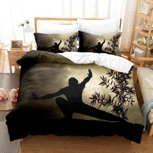 Linge de lit 140x200 Kung Fu marron 110g/㎡ microfibre avec taies d'oreiller 65x65