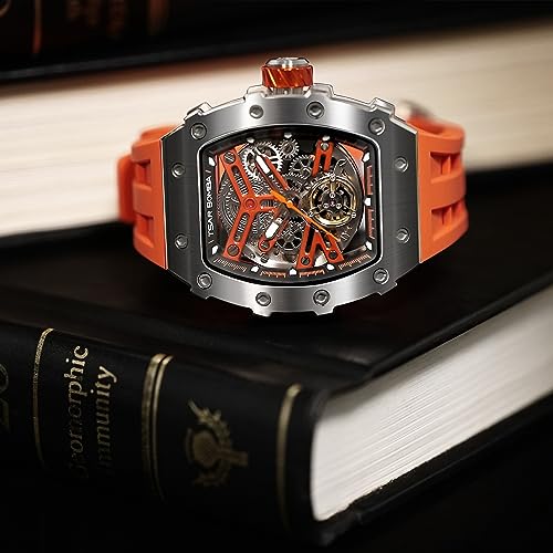 Image of TSAR BOMBA Mens Luxury Watch Automatic Watches for Men 50M Waterproof Japanese Mechanical Movement Tonneau Stainless Steel Case Sapphire Glass Big Face Cool Unique Fashion Gift Men