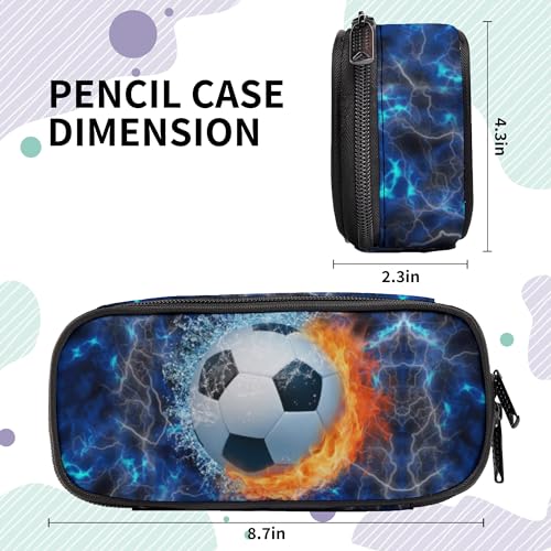 Image of Soccer Pencil Case for Boys, Large Capacity Pencil Pouch for Kids, Back to School Pencils Box Pen Bag with Zipper, Cool Pen Case Stationery Organizer for Middle Elementary School - Blue