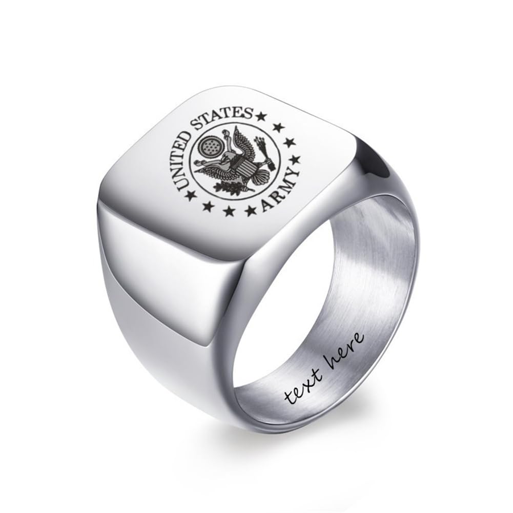 Personalized Lineman US Marine Air Force Army Navy Signet Ring for Men,Custom Name Military Rings Stainless Steel Engraved Name Ring Recruit Veteran
