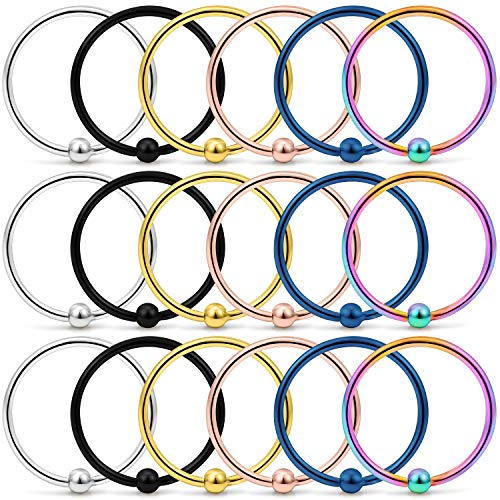 Yaalozei 18G Stainless Surgical Steel Captive Bead Nose Hoop Rings Eyebrow Lip Belly Smiley Septum Ring Cartilage Tragus Helix Rook daith Orbital Hook Ear Earring Hoop Piercing Jewelry Men Women 12mm