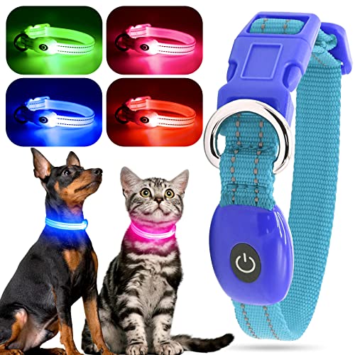 LED Katzenhalsband Leuchtende Hundehalsbänder für Kleine Hunde USB Aufladbares Welpenhundehalsband, Einstellbares Sicherheitshalsband Blinkend für Katzen Und Kleine Hunde (Blau) Cover