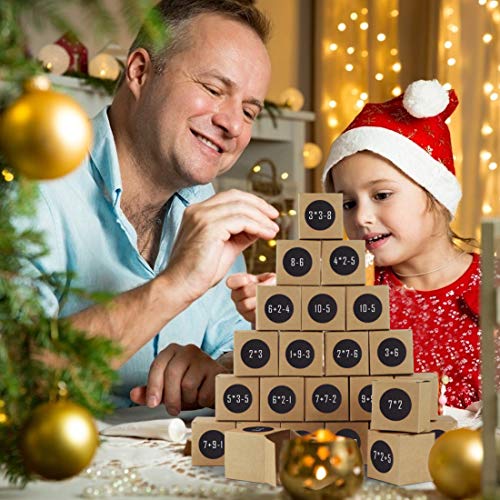 51A67A4VFUL Bluelves Calendriers de l'Avent, DIY Boîtes pour Calendrier de l'Avent à Remplir, 24 Papier Kraft Set de Boîtes Calendrier, Calendriers de Noël, Cadeaux de Noël, Boites Cadeau Noël avec Autocollants