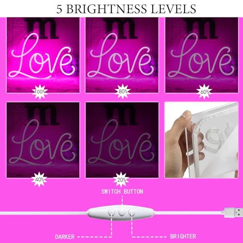 Image of Love Neon Sign Pink Neon Light Love Led Wall Signs USB Powered Light Signs for Girl Bedroom Christmas Valentine's Day Mother's Day Wedding Wall Decor