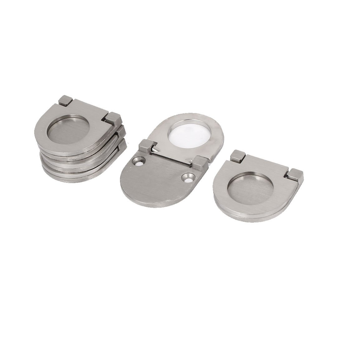 Potubi One Color Cupboard Chest Drawer Metal Flush Mount Pull Ring Handle Silver Tone 5Pcs