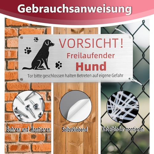 FLEXNOVA 2 Stück Vorsicht Hund Schild, 25x 10cm Warnung Vor Dem Hund Schilder Warnschild Achtung Hund Vorsicht Bissiger Hund Schild Aluminium mit Selbstklebend Vorgebohrten Löchern