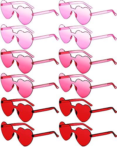 Photect 12 Pair Pink Heart Shaped Sunglasses Rimless Candy Color Glasses for Women Men Summer Party Favor