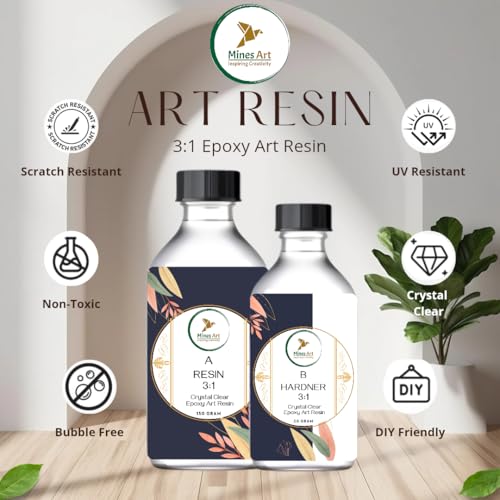Image of Mines Art Resin Art Kit 115 Pcs Pro DIY Resin Art Kit with Moulds Complete Crafting Kit with 200g Epoxy, 7 Moulds, Glitter, Pigments, Mica, Tools and Accessories for Keychains, Coasters, Earrings, Bookmarks & More - (MRA- 111)