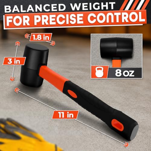 Image of Rubber Mallet Hammer 8 Oz, Soft Face Non-Marring Head (Orange) | Small Mallet with Non-Slip Ergonomic Grip for Woodworking, Tile, Flooring, Furniture Assembly, Jewelry, and Leatherwork