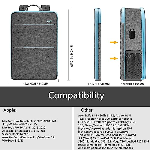 Image of ZINZ Slim & Expandable Laptop Backpack 15 15.6 16 Inch Sleeve with USB Port