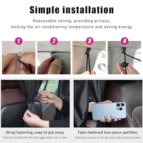image for Ohleats 3PCS Car Window Shades, Auto Privacy Divider Curtain with 2 Re