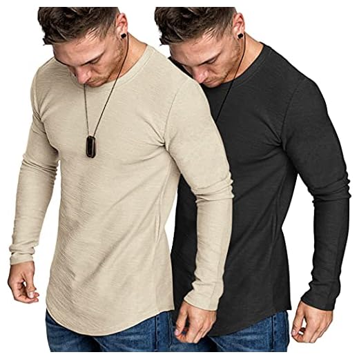 COOFANDY Men Muscle Athletic T Shirt Hipster Bodybuilding Longline Classic Tee Black/Khaki