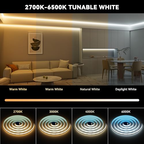 Cinta LED COB MIWISE 16.4ft 2700K-6500K Dimmable Control APP miniatura 3