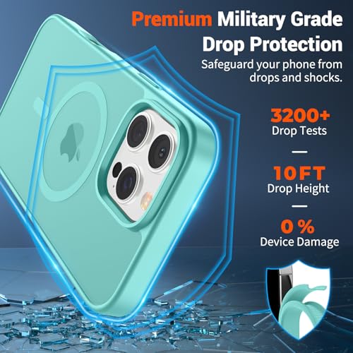 Image of SUPFINE Magnetic for iPhone 16 Pro Case (Compatible with MagSafe) (Military Grade Drop Protection) Slim Translucent Matte Shockproof with Anti-Fingerprint Phone Case, Blue Green