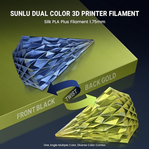 Image of SUNLU Silk Dual Color Pla Filament, Silk PLA 3D Printer Filament 1.75mm, Shiny Silk Texture, Dimensional Accuracy + /- 0.02mm, 1KG Spool (2.2 lbs), PLA Silk Dual Color (Black Gold)