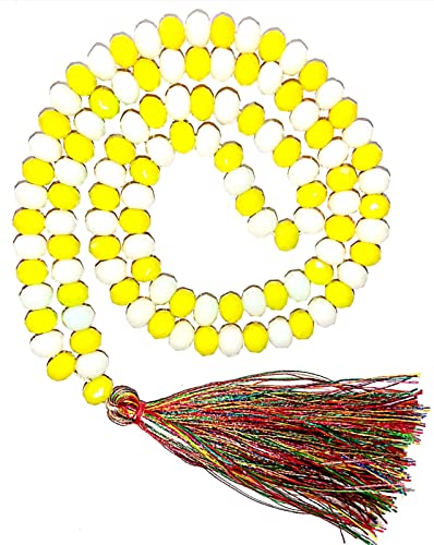 Guru Chandra Gaj Kesari Yog Mala Moon Stone-Yellow stone For Money, Power, Success, Prosperity Japa/Wearing Crystal Gemstone 108+1 8mm Necklace