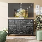 Lulive Dresser for Bedroom, 10 Drawer TV Stand with Power Outlet, Entertainment Center Chest of Drawers for 55 Inch Long TV, Wide Fabric Dresser for Storage & Organization (Black Wood Grain)