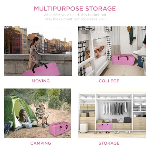6 Pack Extra Large Moving Bags with Zippers, Backpack Straps & Reinforced Handles, Heavy Duty Storage Bags for Clothes, Moving, Space Saving, Pink