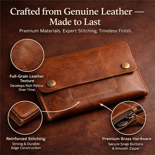 Image of Leather Currency Pouch, Currency Organiser, Dollar Bills Holder, Bills Organizer, Money Envelope with Mobile Pocket, Money Bag For Men & Women (TAN)