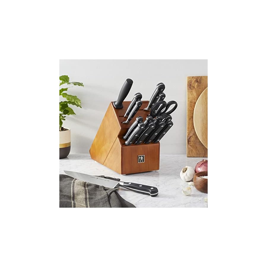 HENCKELS Couteau 16-pc Knife Block Set| 8 Steak Knives,Paring Knife,Serrated Utility Knife,Prep Knife,Bread Knife,Chef’s Knife, Sharpener, Shears